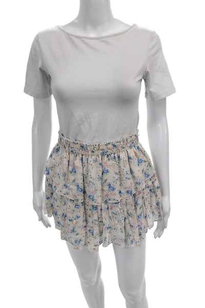 Lovers + Friends Womens Silk Floral Mini Skirt Beige Size XS