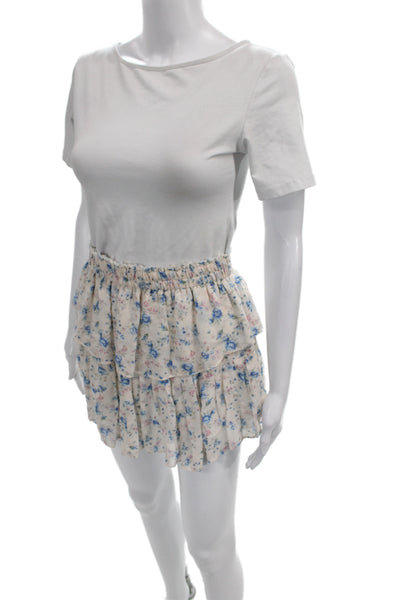Lovers + Friends Womens Silk Floral Mini Skirt Beige Size XS