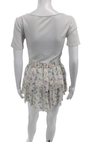 Lovers + Friends Womens Silk Floral Mini Skirt Beige Size XS