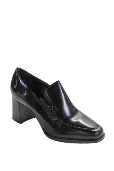 Bernando Womens Leather Square Toe Loafer Heels Black Size 8.5M