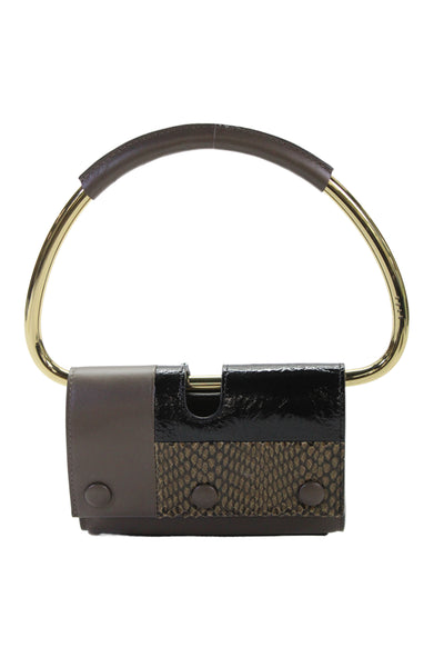 Stee Womens Leather Patchwork Clutch Bag Brown