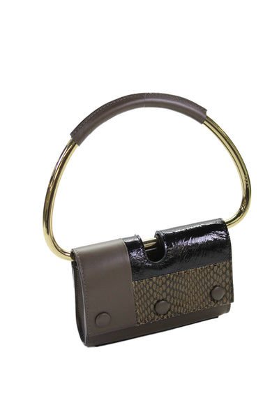 Stee Womens Leather Patchwork Clutch Bag Brown