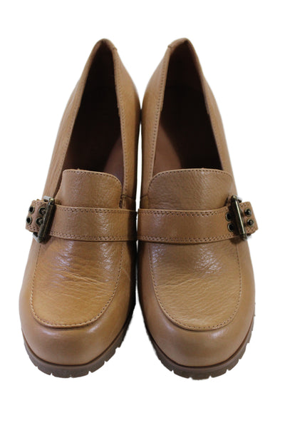 L'Amour Des Pieds Womens Leather Loafer Heels Beige Size 8.5M