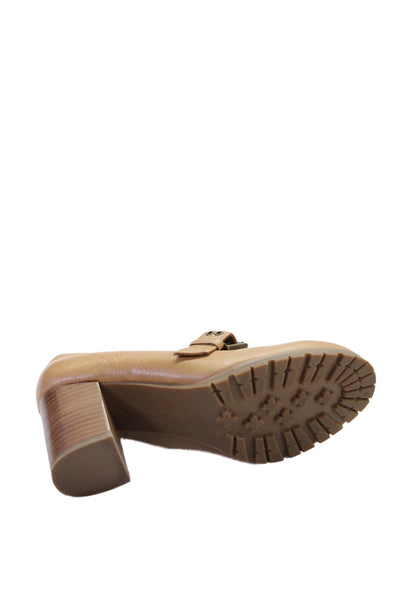L'Amour Des Pieds Womens Leather Loafer Heels Beige Size 8.5M