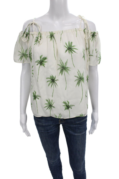 Milly Womens Off Shoulder Floral Silk Short Sleeve Basic Blouse White Size M