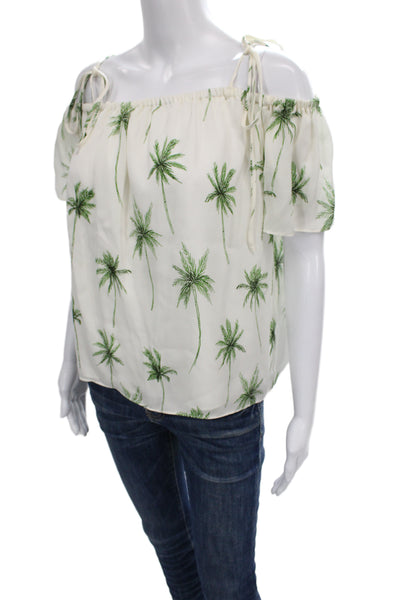 Milly Womens Off Shoulder Floral Silk Short Sleeve Basic Blouse White Size M