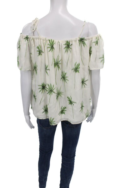 Milly Womens Off Shoulder Floral Silk Short Sleeve Basic Blouse White Size M