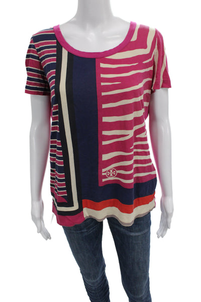 Tory Burch Women Multicolor Pima Cotton Colorblock Scoop Neck T-Shirt Size M