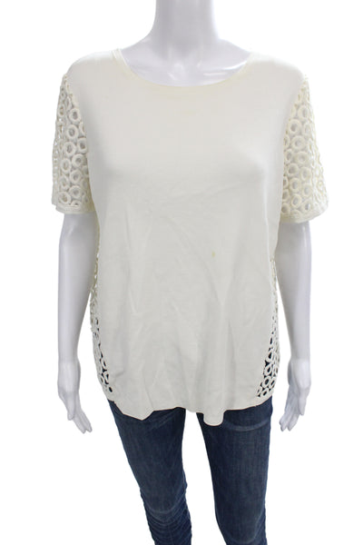 Lafayette 148 New York Womens Basic Ivory Cotton Short Sleeve T-Shirt Size L
