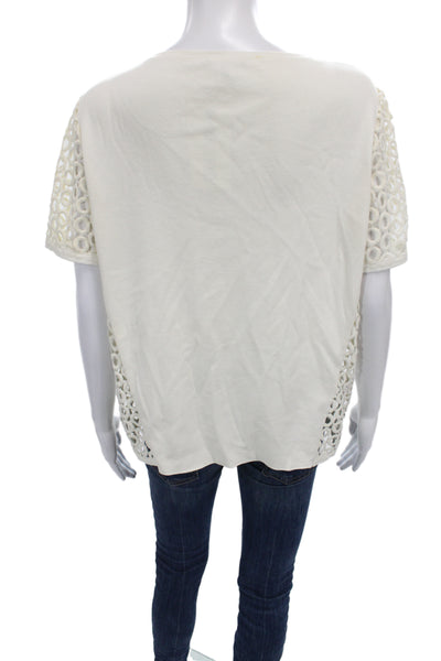 Lafayette 148 New York Womens Basic Ivory Cotton Short Sleeve T-Shirt Size L