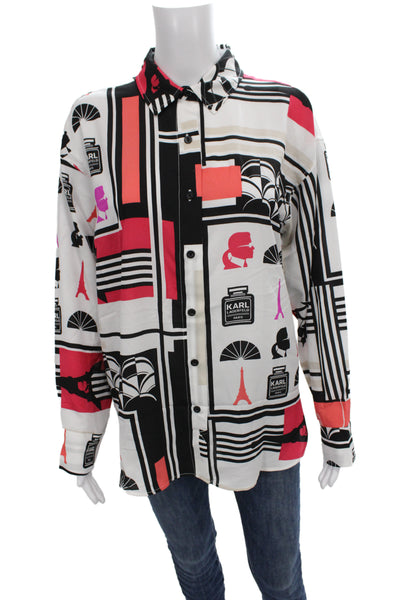 Karl Lagerfeld Women Tunic Button-Up Long Sleeve Geometric Multicolor Size S