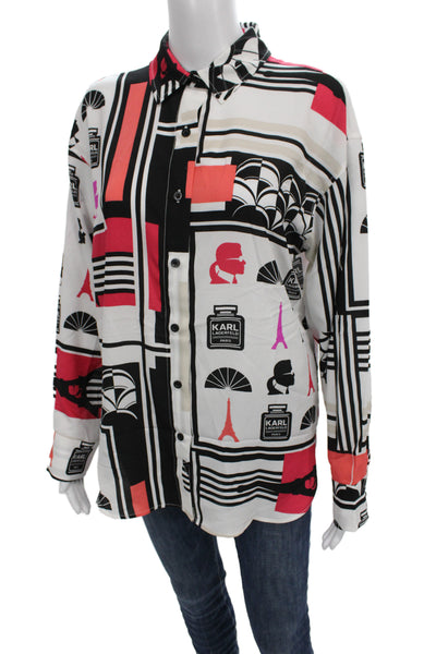 Karl Lagerfeld Women Tunic Button-Up Long Sleeve Geometric Multicolor Size S