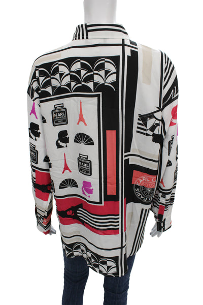 Karl Lagerfeld Women Tunic Button-Up Long Sleeve Geometric Multicolor Size S