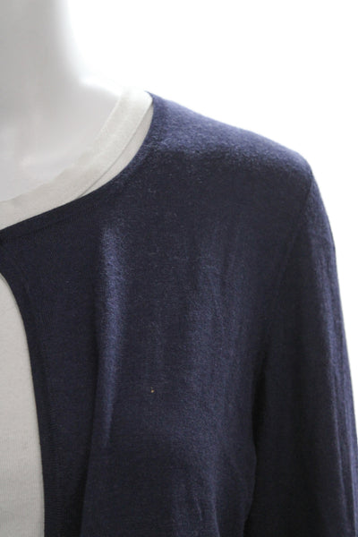 Rena Lange Womens Blue Button Cardigan Silk Cotton Cashmere Round Neck Size L