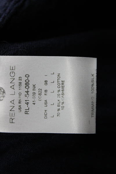 Rena Lange Womens Blue Button Cardigan Silk Cotton Cashmere Round Neck Size L
