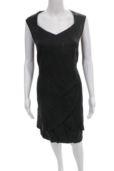 Rena Lange Women Sheath Dress Black V-Neck Sleeveless Virgin Wool Zip Size S