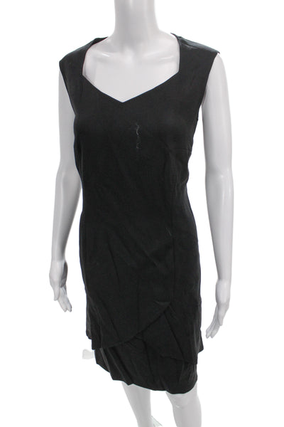 Rena Lange Women Sheath Dress Black V-Neck Sleeveless Virgin Wool Zip Size S