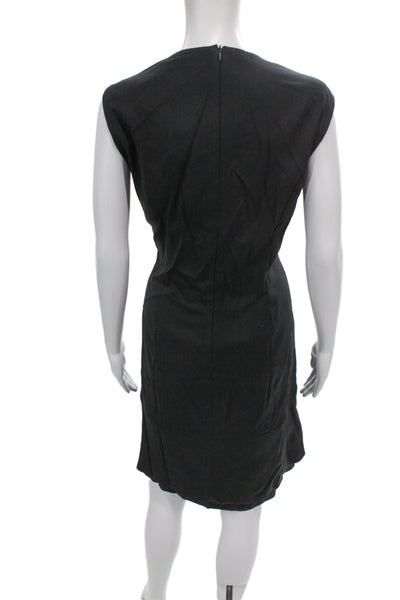 Rena Lange Women Sheath Dress Black V-Neck Sleeveless Virgin Wool Zip Size S