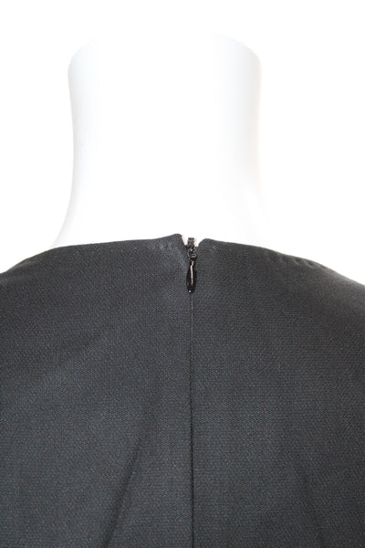 Rena Lange Women Sheath Dress Black V-Neck Sleeveless Virgin Wool Zip Size S