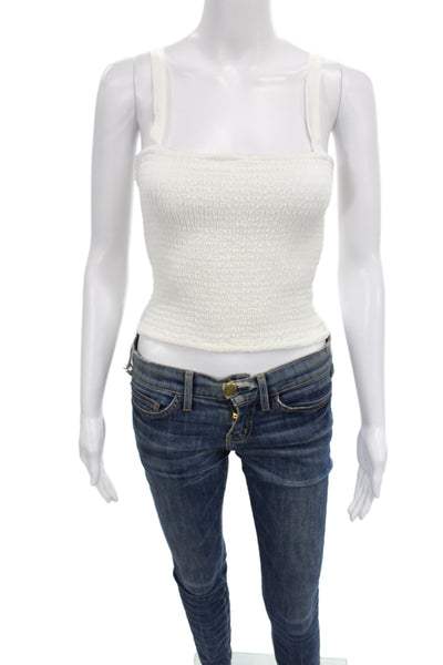 Z Supply Womens Cropped Linen Square Neck Sleeveless Tank White Size S