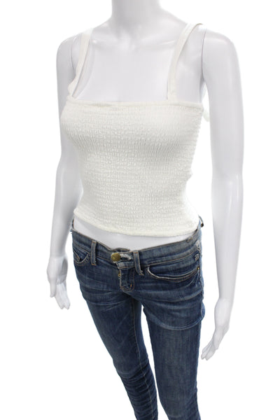Z Supply Womens Cropped Linen Square Neck Sleeveless Tank White Size S