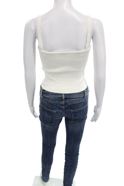 Z Supply Womens Cropped Linen Square Neck Sleeveless Tank White Size S