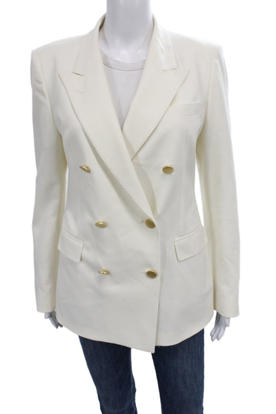 Tagliatore Women Ivory Wool Blend Basic Jacket Button Long Sleeve Size 44