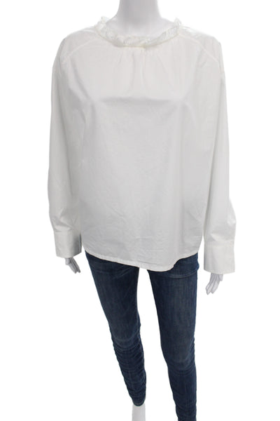 Atlantique Ascoli Womens Basic White Cotton Blouse Long Sleeve Round Neck Size M