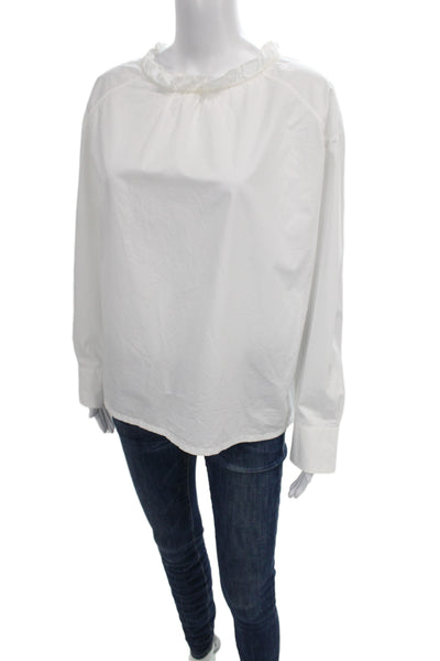 Atlantique Ascoli Womens Basic White Cotton Blouse Long Sleeve Round Neck Size M