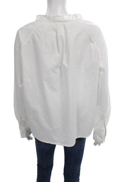 Atlantique Ascoli Womens Basic White Cotton Blouse Long Sleeve Round Neck Size M
