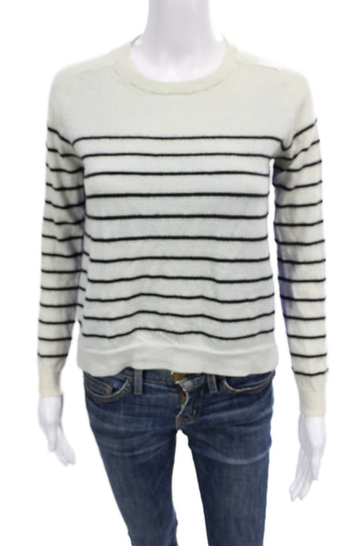Mason Women Cashmere Striped Crew Neck Pullover Sweater White Size PP