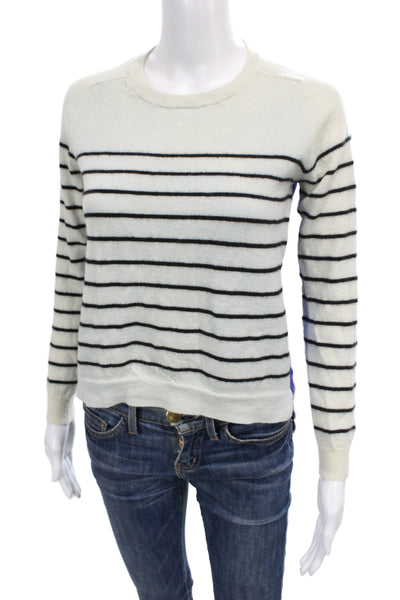 Mason Women Cashmere Striped Crew Neck Pullover Sweater White Size PP