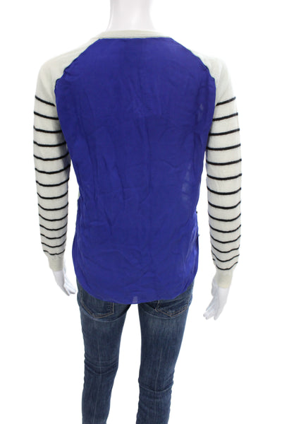Mason Women Cashmere Striped Crew Neck Pullover Sweater White Size PP