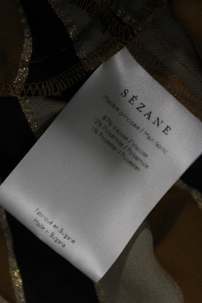 Sezane Women Wrap Dress Brown Striped V Neck Long Sleeve Midi Viscose Size 40