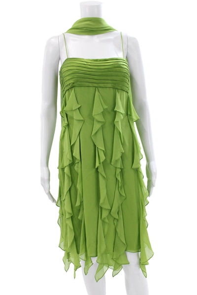 Claire Dickson Womens Green Silk Shift Dress Sleeveless Straight Neck Size 8