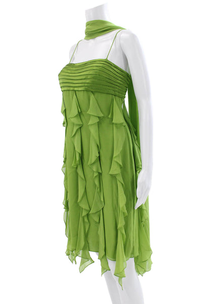Claire Dickson Womens Green Silk Shift Dress Sleeveless Straight Neck Size 8