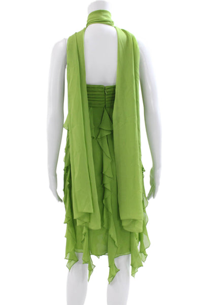 Claire Dickson Womens Green Silk Shift Dress Sleeveless Straight Neck Size 8