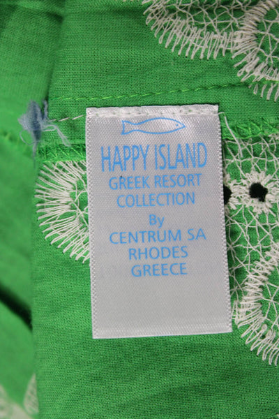 Happy Island Womens Kaftan Floral Green Mini 3/4 Sleeve Cotton Size S