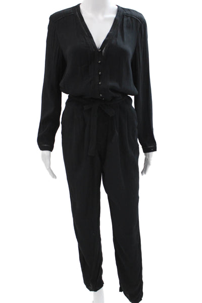 Comptoir Des Cotonniers Women Black V Neck Long Sleeve Pants Set Size 36