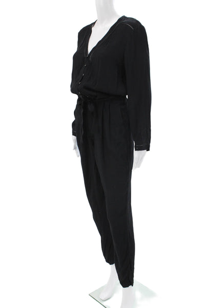 Comptoir Des Cotonniers Women Black V Neck Long Sleeve Pants Set Size 36