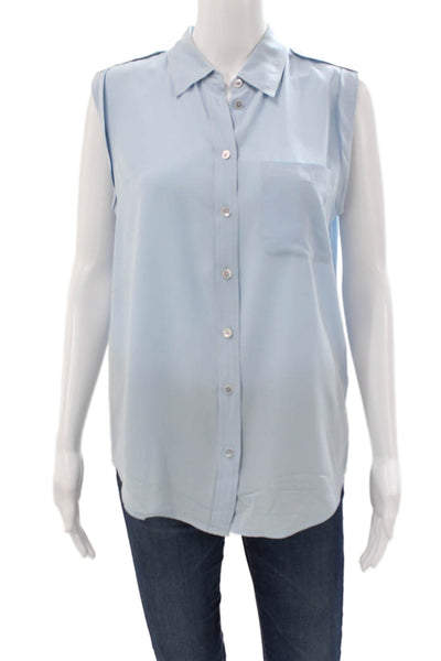 Equipment Femme Women Silk Collared Sleeveless Blouse Blue Basic Size S