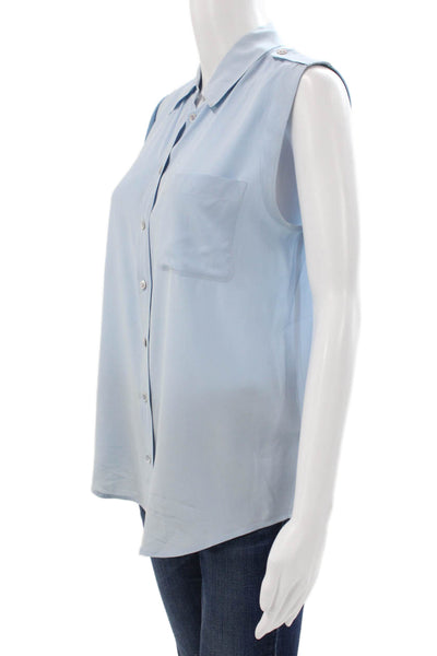 Equipment Femme Women Silk Collared Sleeveless Blouse Blue Basic Size S