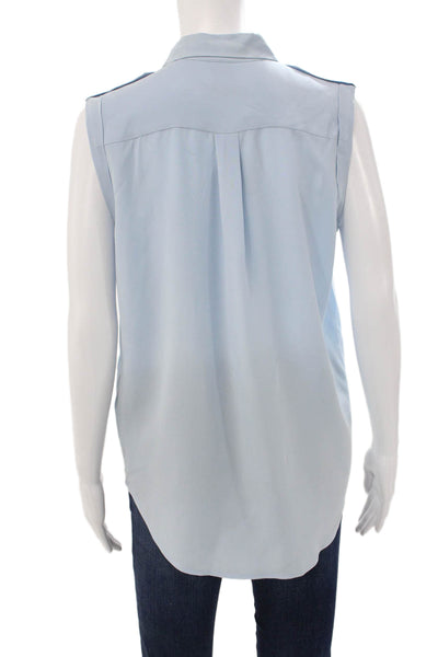 Equipment Femme Women Silk Collared Sleeveless Blouse Blue Basic Size S