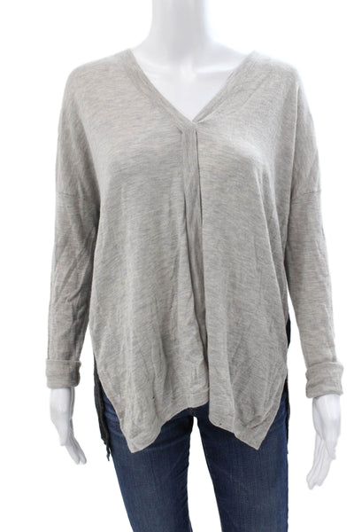 Vince Womens Gray V Neck Pullover Sweater Long Sleeve Merino Wool Size M
