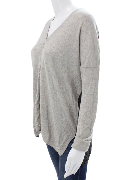 Vince Womens Gray V Neck Pullover Sweater Long Sleeve Merino Wool Size M