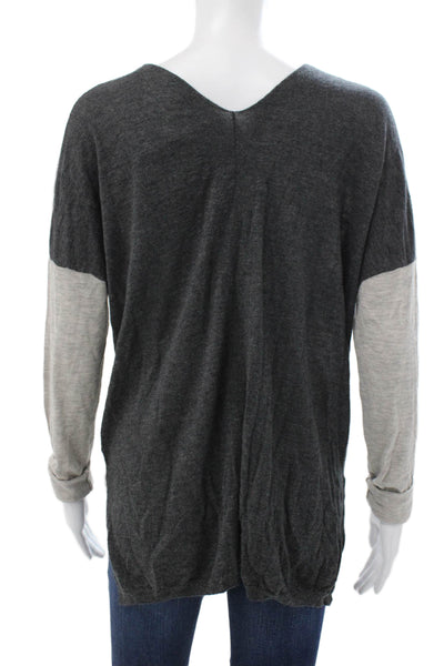 Vince Womens Gray V Neck Pullover Sweater Long Sleeve Merino Wool Size M
