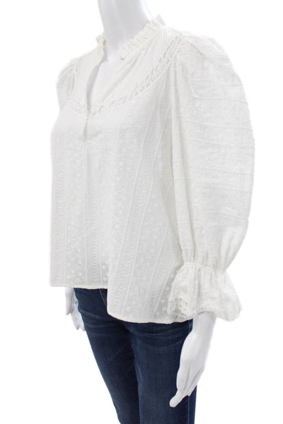Maje Womens Floral V-Neck Cotton Long Sleeve Blouse Button White Size 2