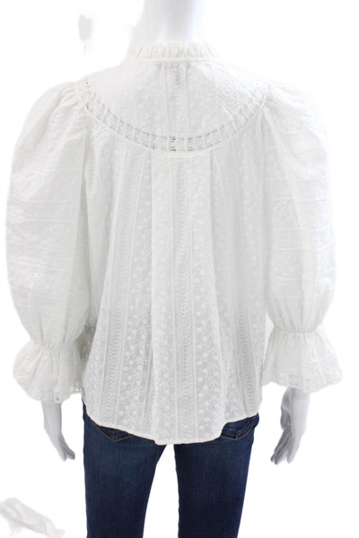 Maje Womens Floral V-Neck Cotton Long Sleeve Blouse Button White Size 2