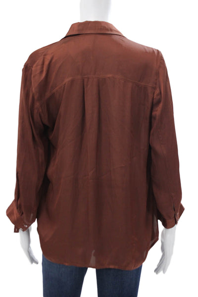 Vince Womens Collared Brown Polyester Basic Blouse Long Sleeve Size 6