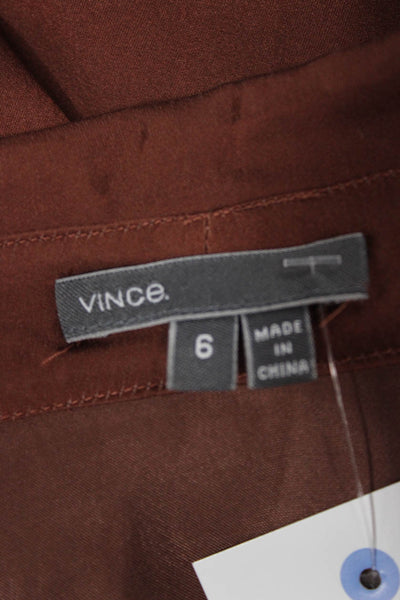 Vince Womens Collared Brown Polyester Basic Blouse Long Sleeve Size 6